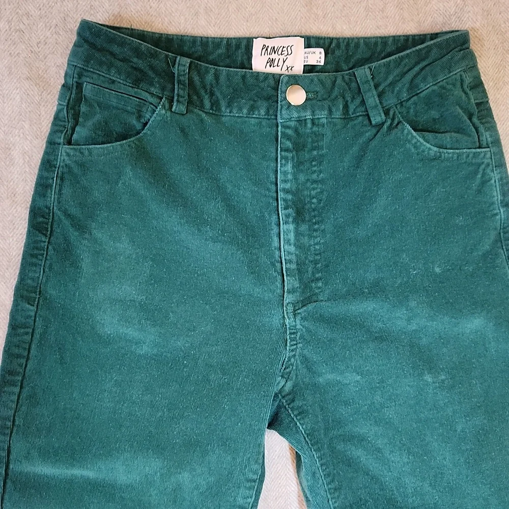 Princess Polly Nadia Corduroy Flare Pants Emerald Green High Rise Jeans Y2K 4 - Picture 3 of 15